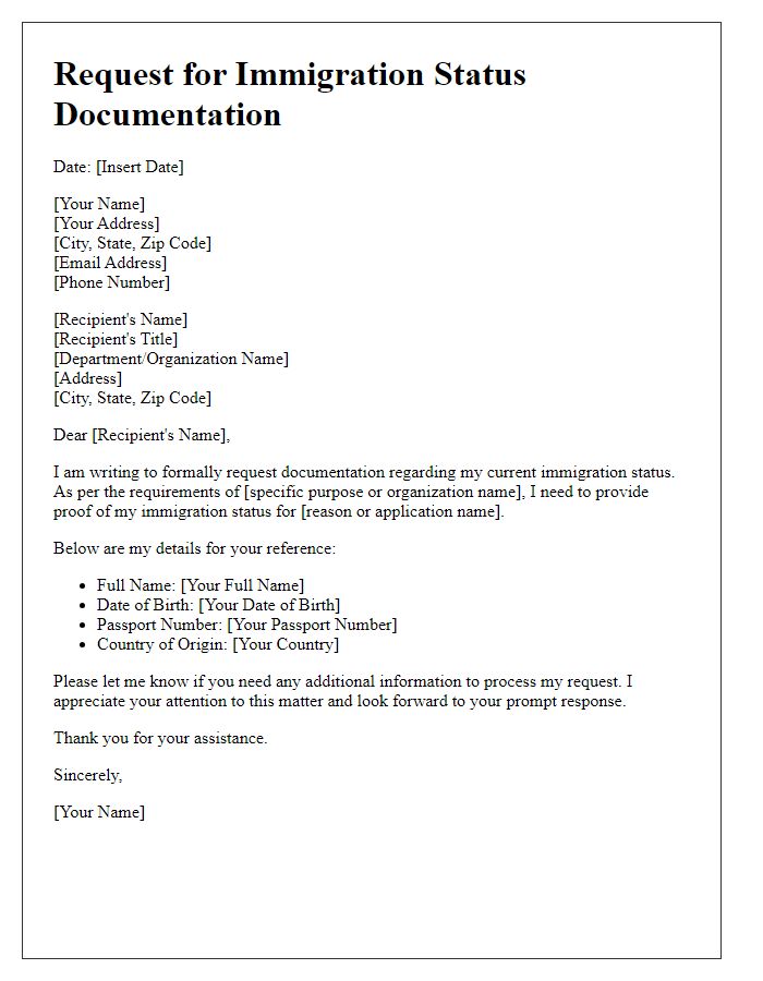 Letter template of immigration status documentation request