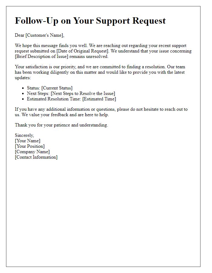 Letter template of customer support follow-up for unresolved issues