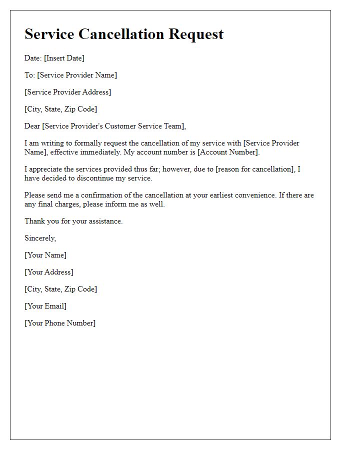 Letter template of service cancellation request