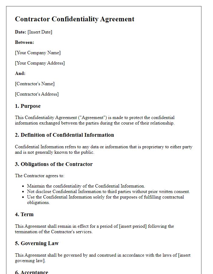 Letter template of a contractor confidentiality agreement