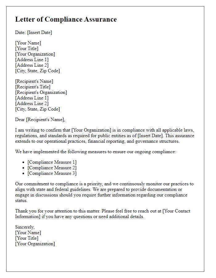 Letter template of compliance assurance for public entities