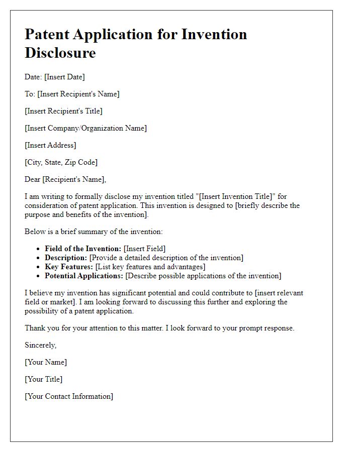 Letter template of patent application for invention disclosure.