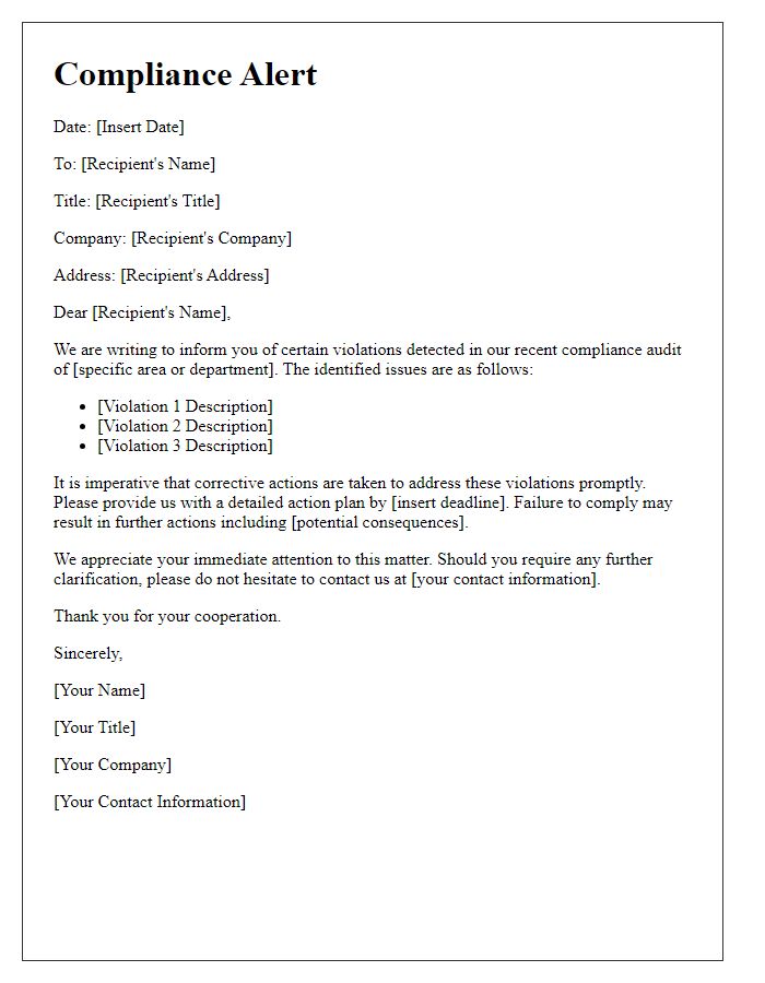 Letter template of compliance alert for violations