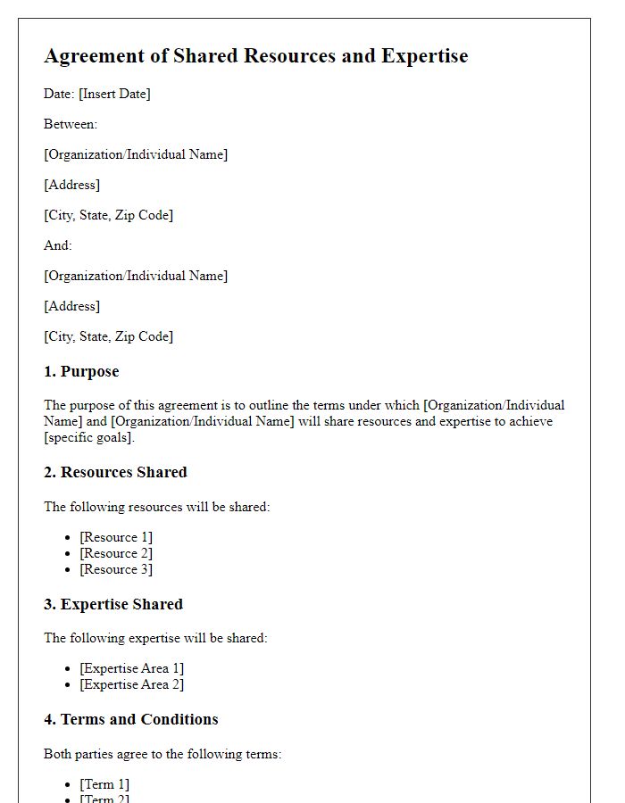 Letter template of agreement of shared resources and expertise