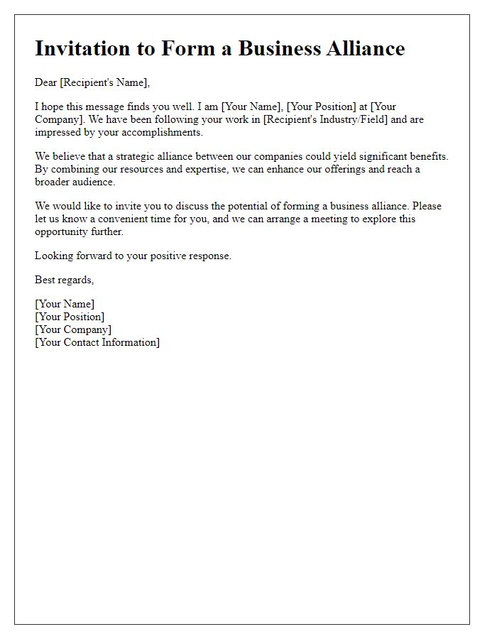 Letter template of business alliance invitation