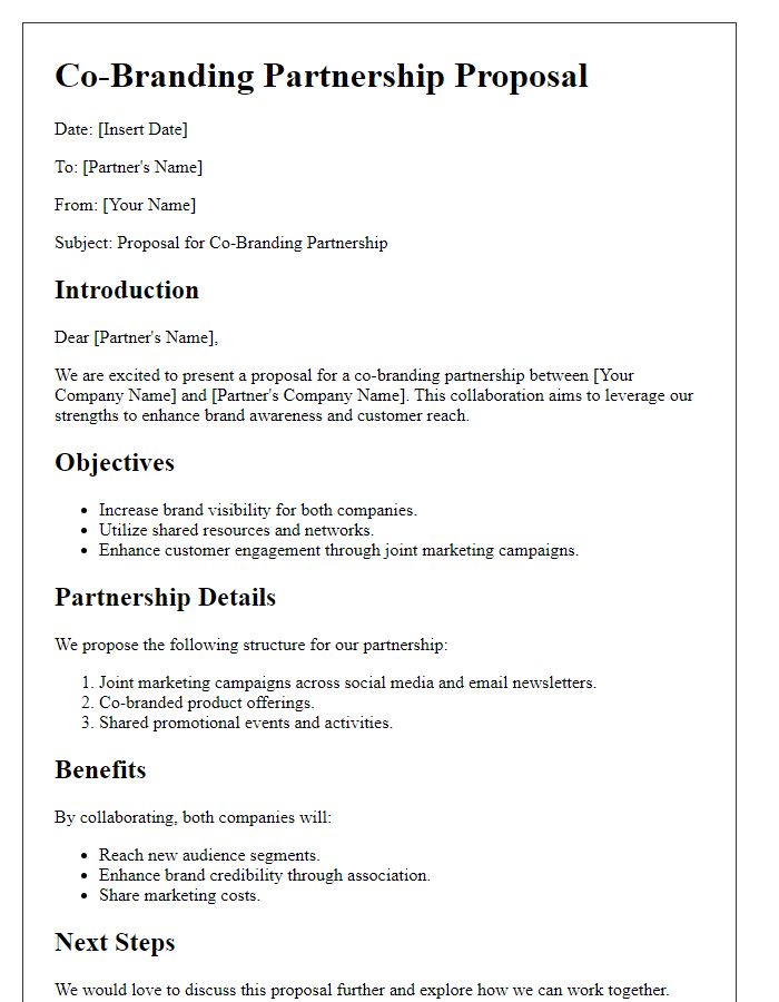 Letter template of co-branding partnership outline