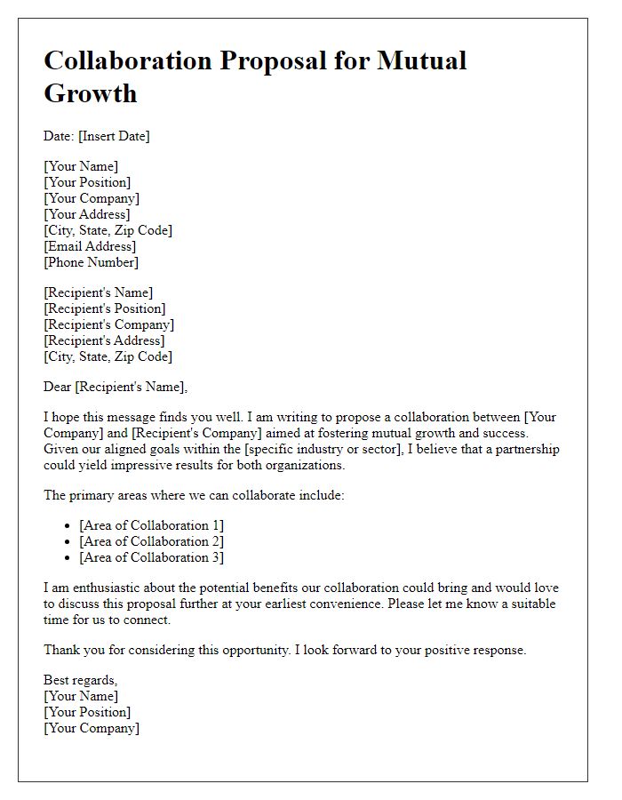 Letter template of collaboration proposal for mutual growth