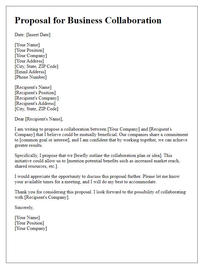 Letter template of formal business collaboration proposal