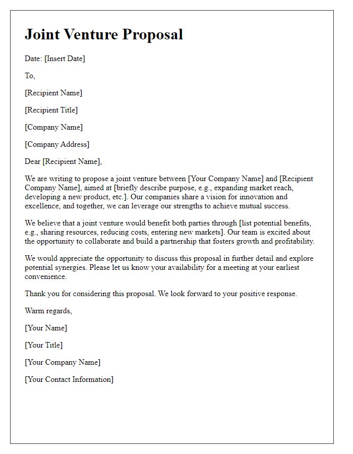 Letter template of joint venture request