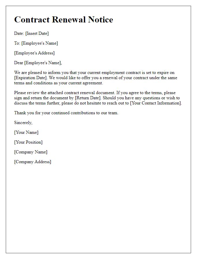 Letter template of employee contract renewal notice