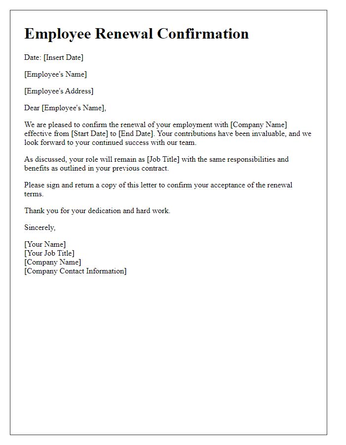 Letter template of employee renewal confirmation