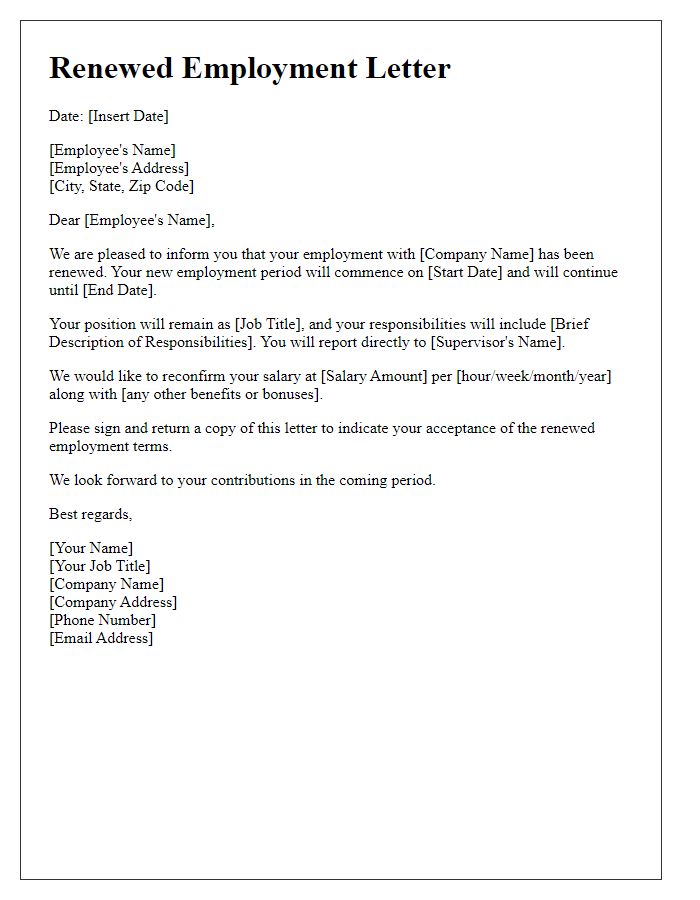 Letter template of renewed employment letter