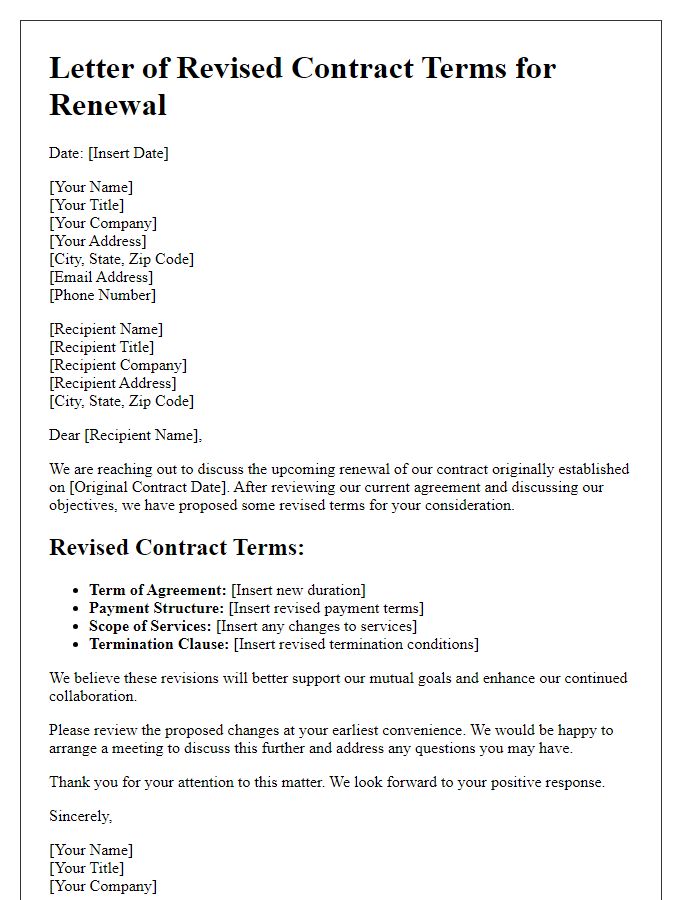 Letter template of revised contract terms for renewal