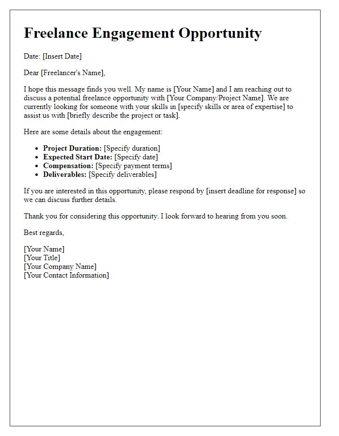 Letter template of freelance engagement opportunity