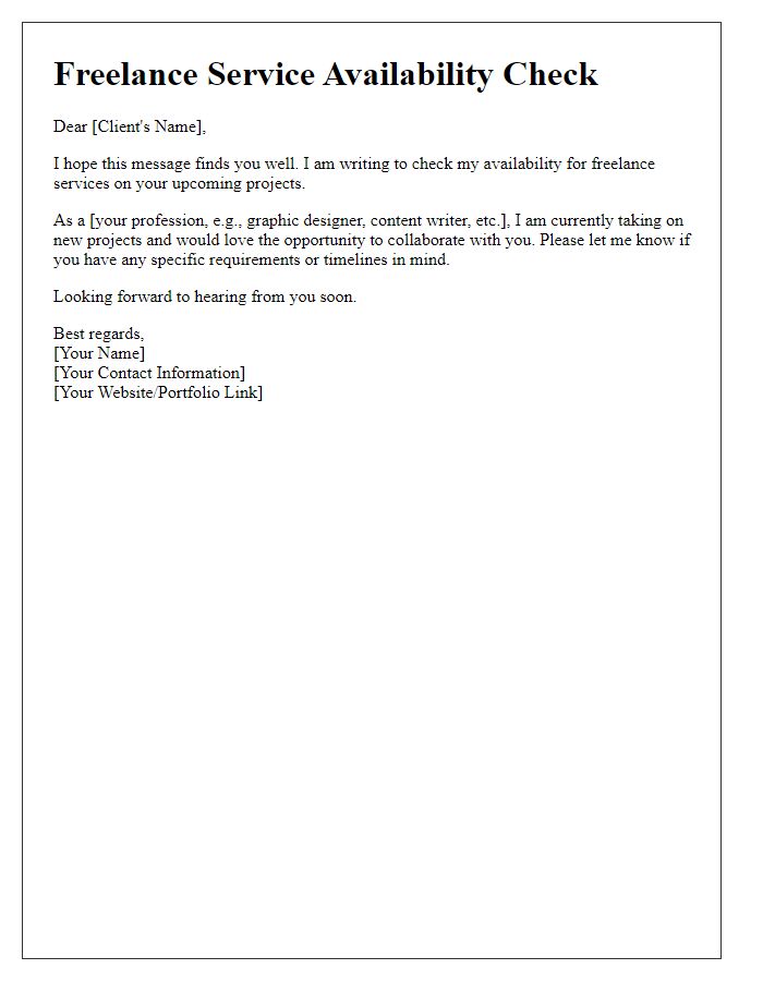 Letter template of freelance service availability check