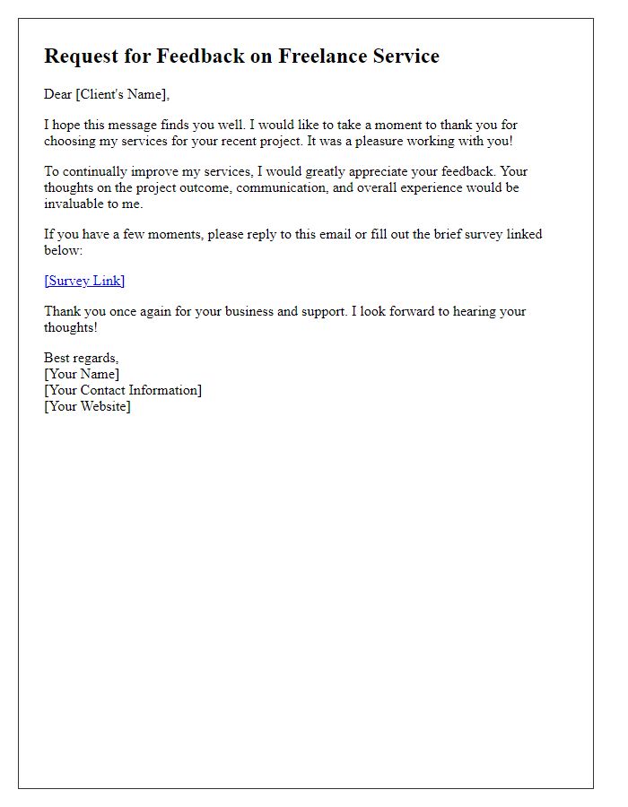 Letter template of freelance service feedback request
