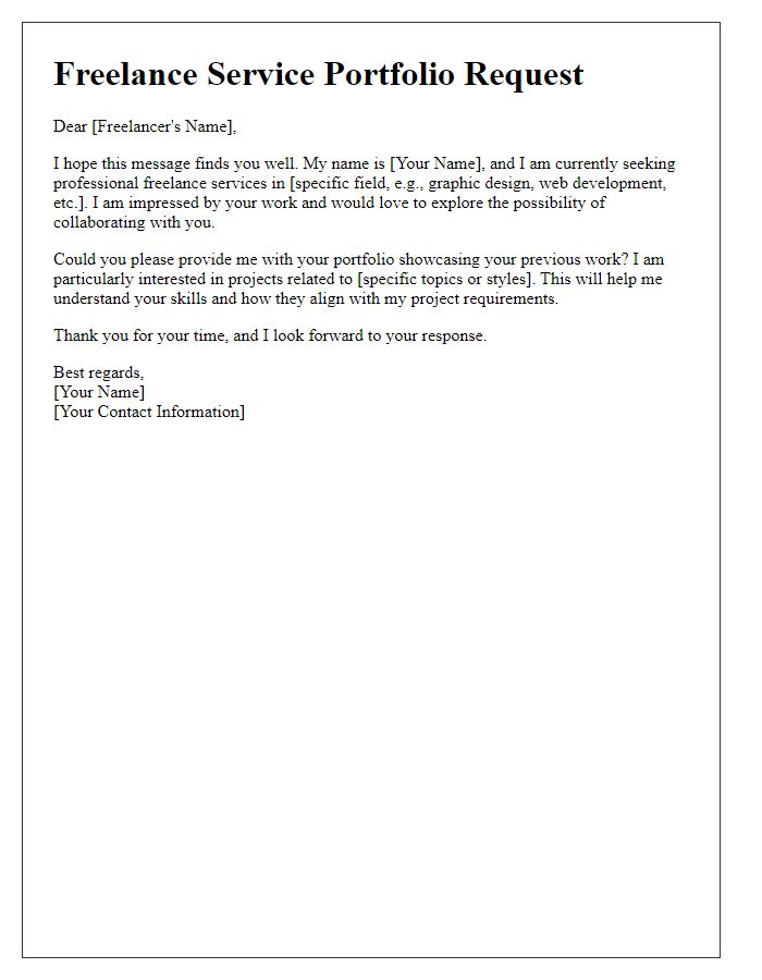 Letter template of freelance service portfolio request