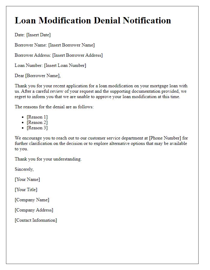 Letter template of denial response for loan modification