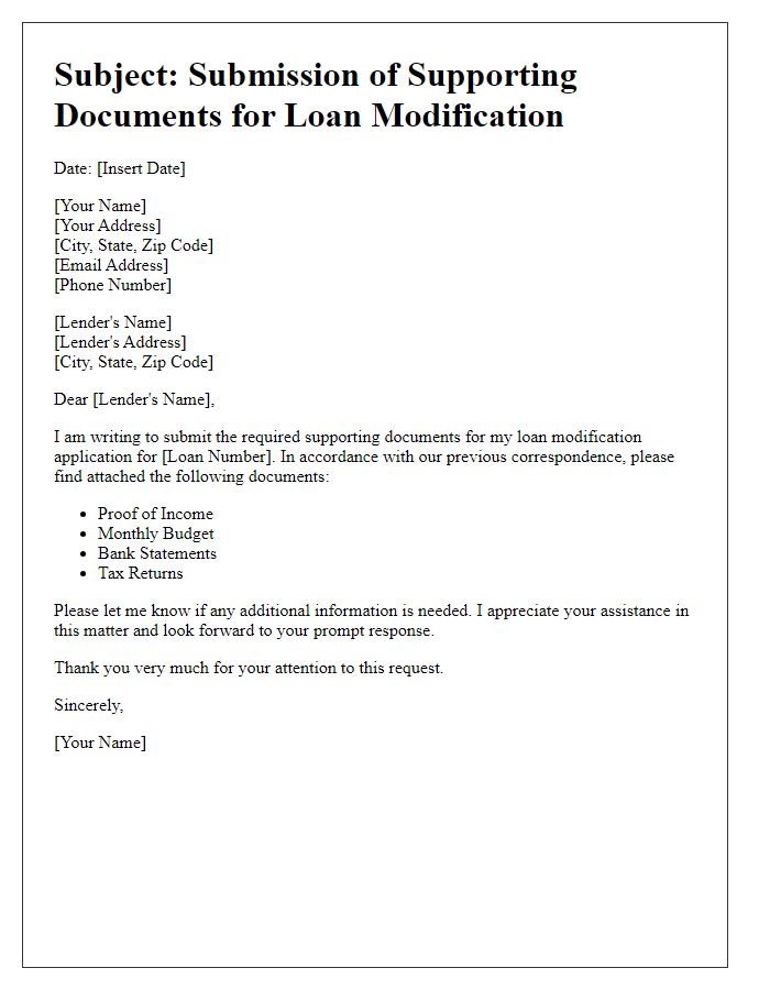 Letter template of supporting documents submission for loan modification