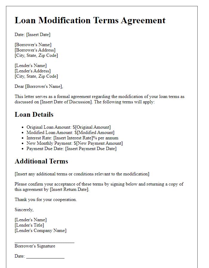 Letter template of terms agreement for loan modification