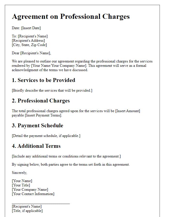 Letter template of Agreement on Professional Charges