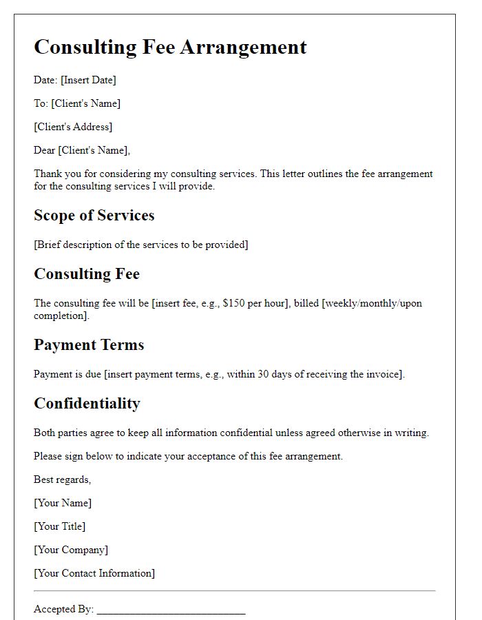 Letter template of Consulting Fee Arrangement