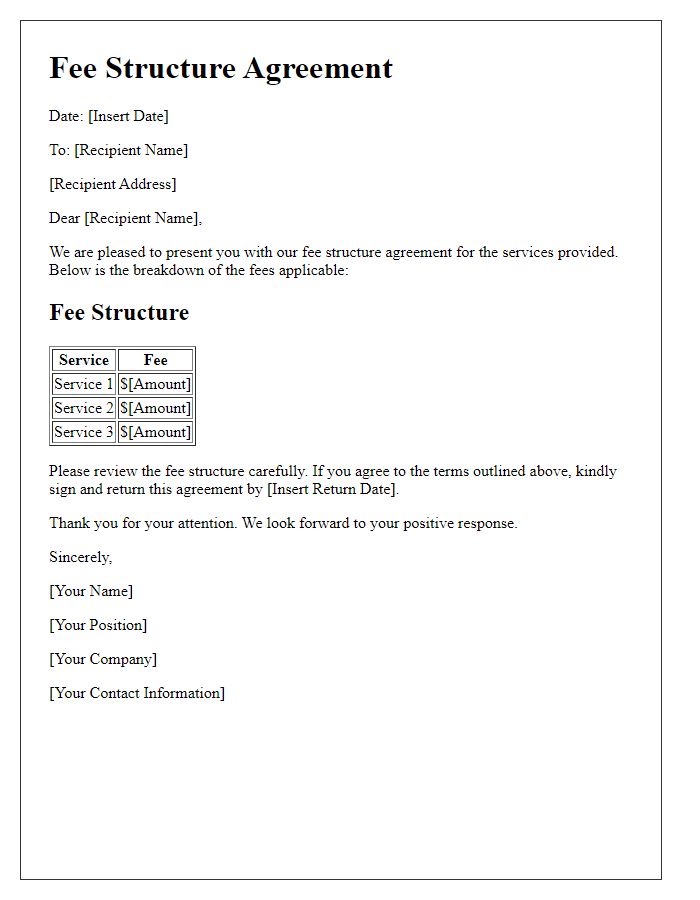 Letter template of Fee Structure Agreement