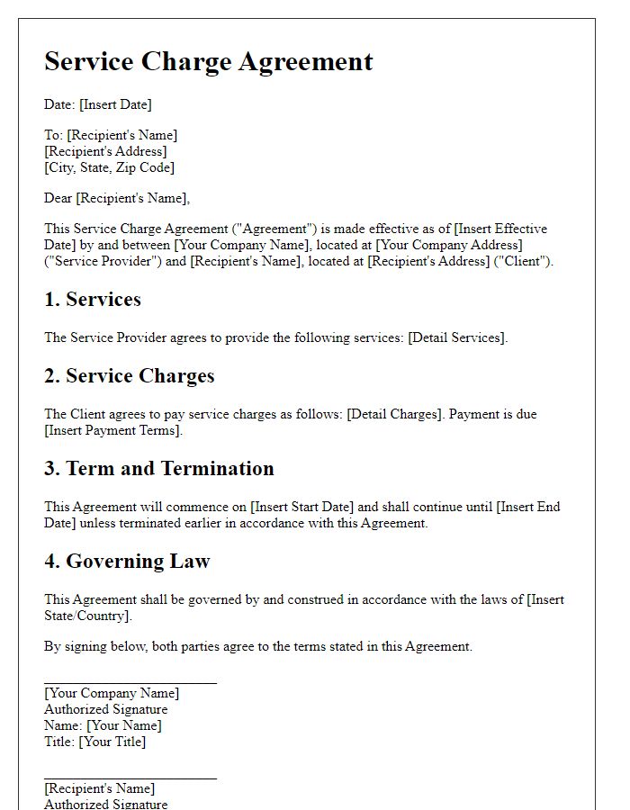 Letter template of Service Charge Agreement