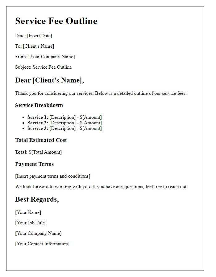 Letter template of Service Fee Outline