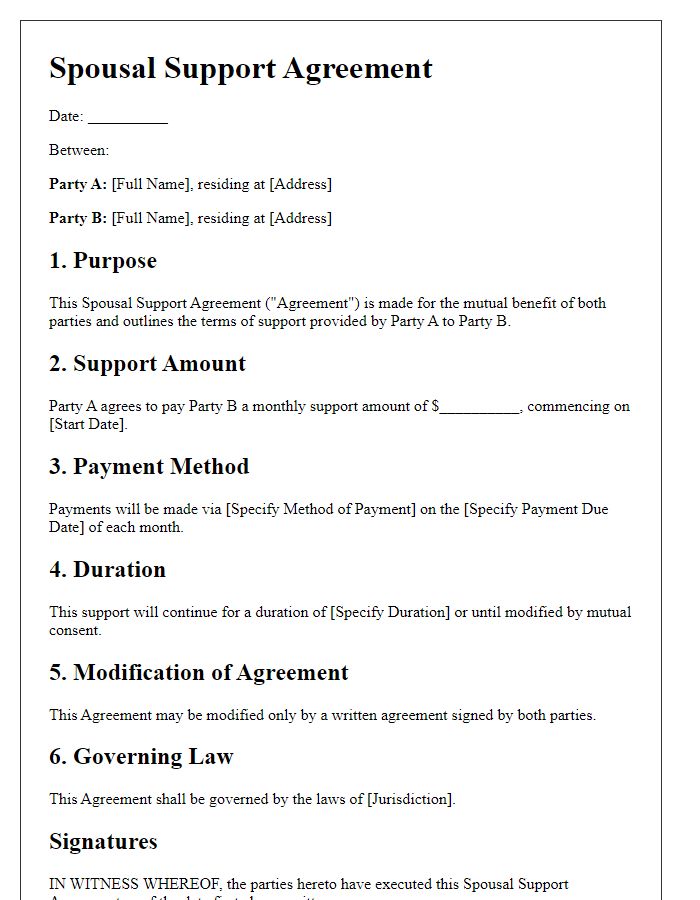 Letter template of spousal support agreement for mutual consent.