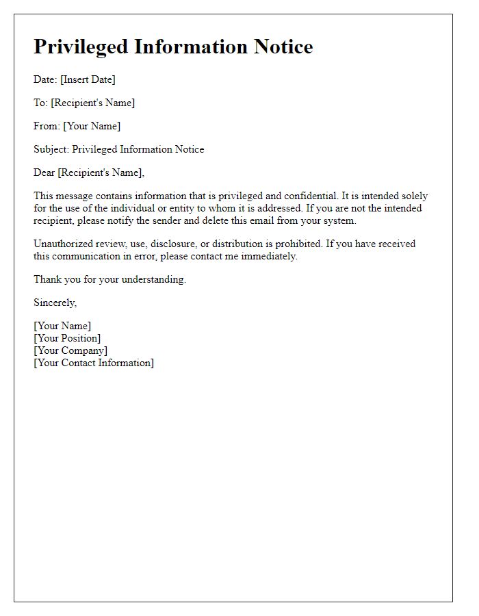 Letter template of privileged information notice