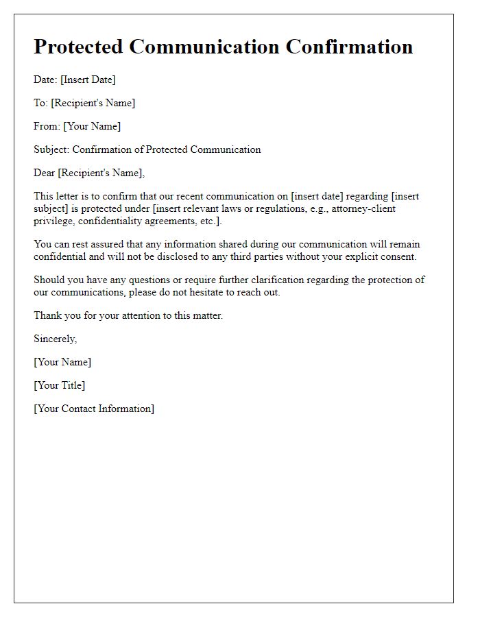 Letter template of protected communication confirmation