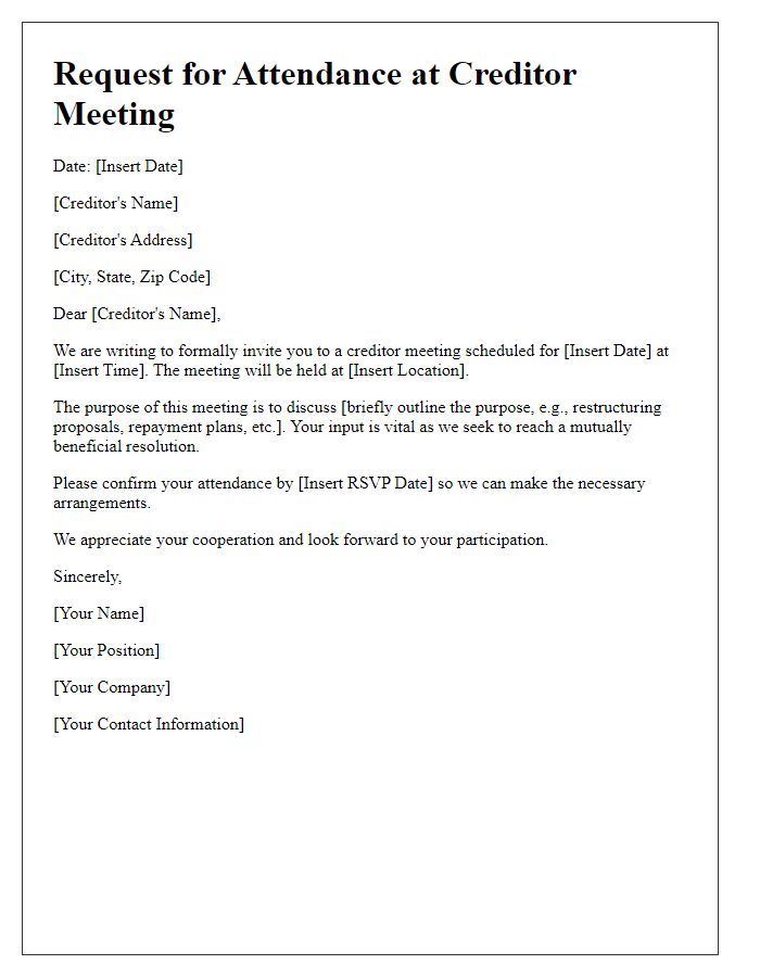 Letter template of creditor meeting request for attendance