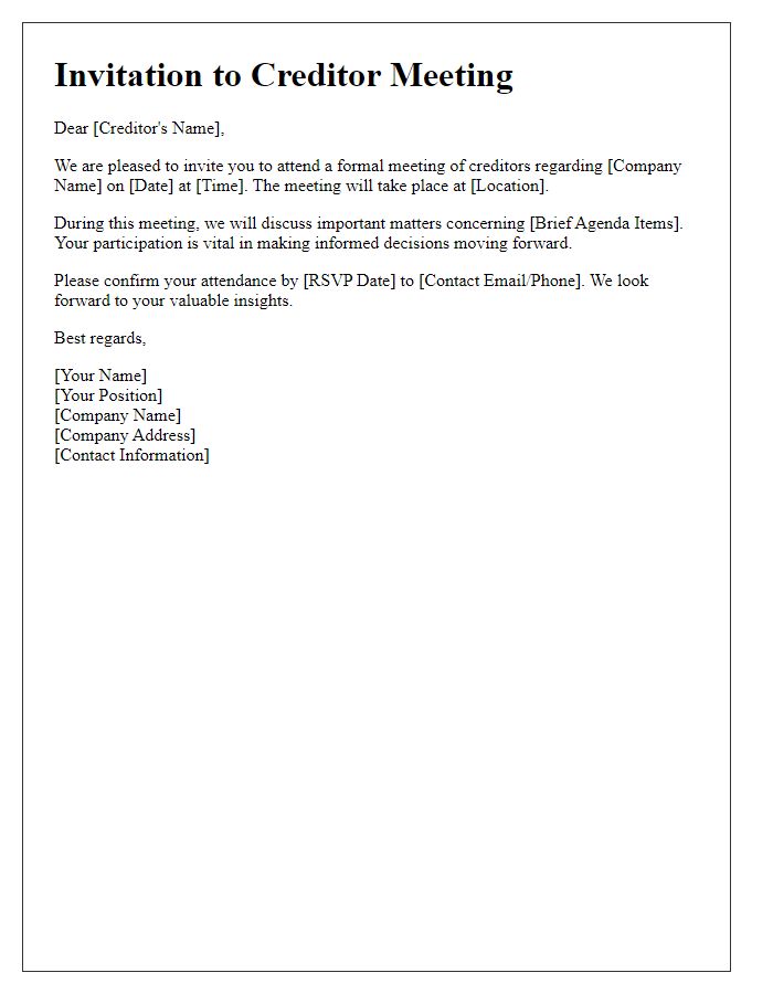 Letter template of formal creditor meeting invitation