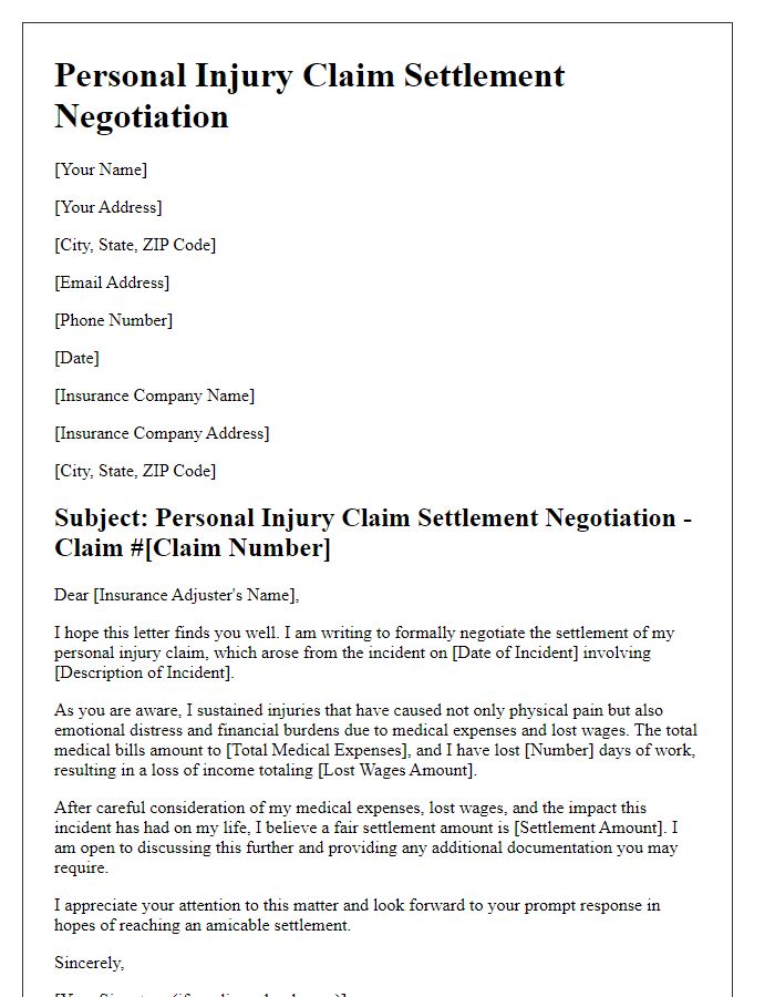 Letter template of personal injury claim settlement negotiation