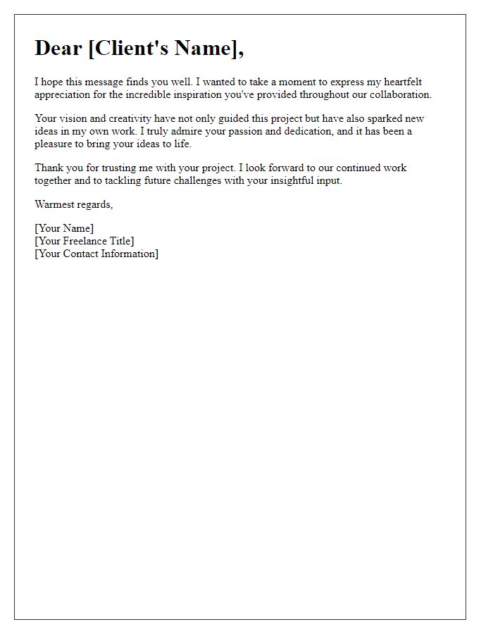 Letter template of appreciation for a freelance clients inspiration.