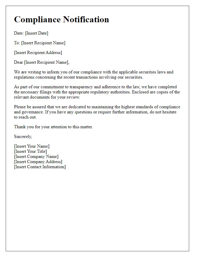 Letter template of securities law compliance notification.