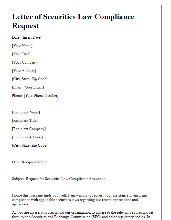 Letter template of securities law compliance request.