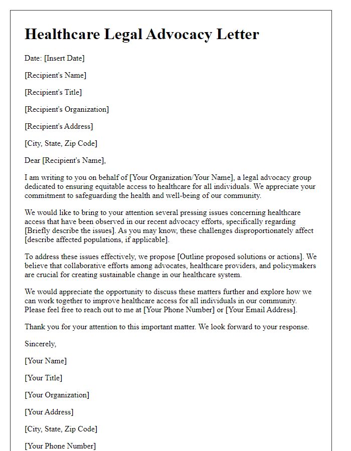 Letter template of healthcare legal advocacy.