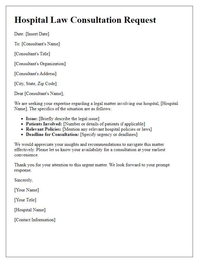 Letter template of hospital law consultation.