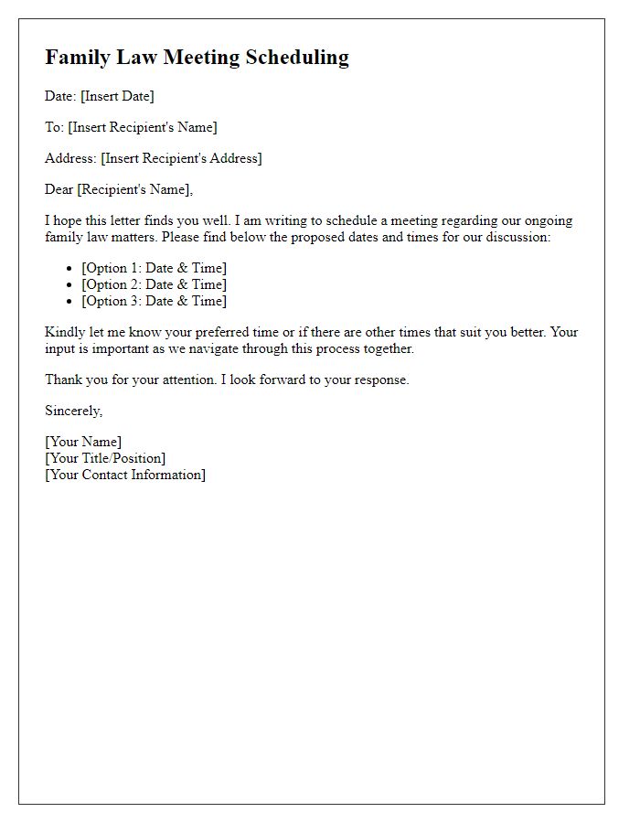 Letter template of family law meeting scheduling