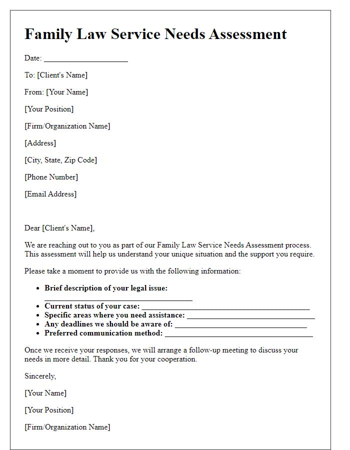 Letter template of family law service needs assessment