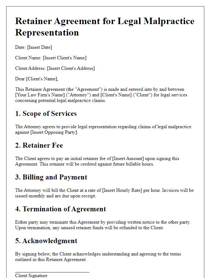 Letter template of legal malpractice retainer agreement