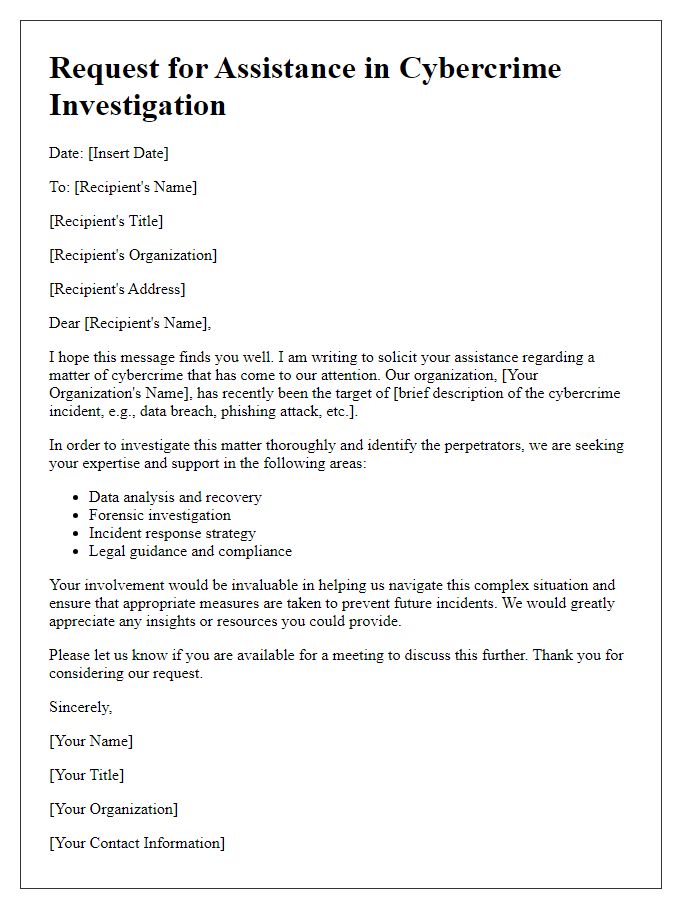 Letter template of assistance solicitation for cybercrime matters
