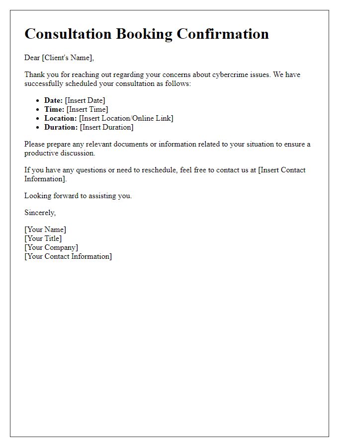 Letter template of consultation booking for cybercrime issues