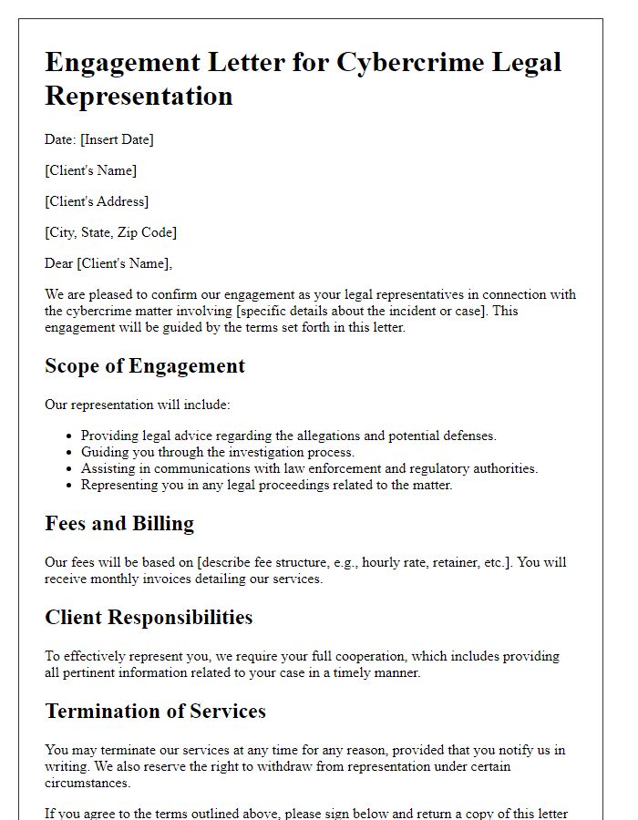 Letter template of engagement for cybercrime legal representation