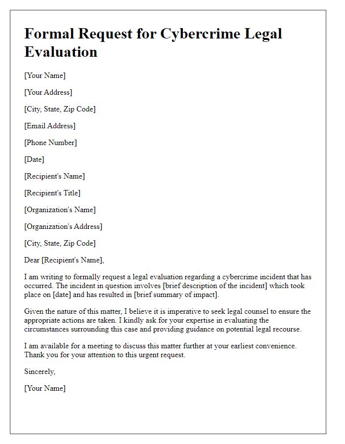 Letter template of formal request for cybercrime legal evaluation