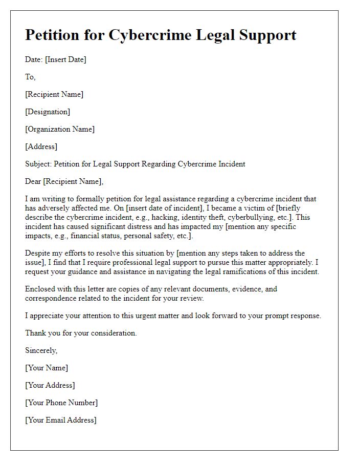 Letter template of petition for cybercrime legal support