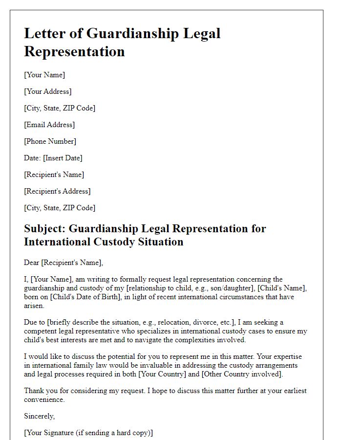 Letter template of guardianship legal representation for international custody situations.