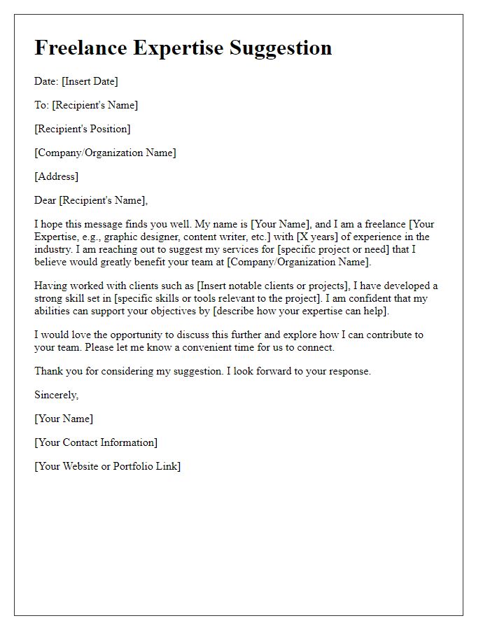 Letter template of Freelance Expertise Suggestion